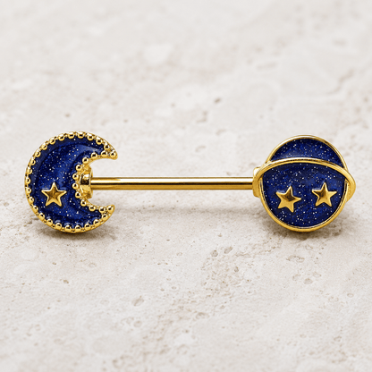 Gold Plated Blue Galaxy Stardust Nipple Bar - Skin Metals
