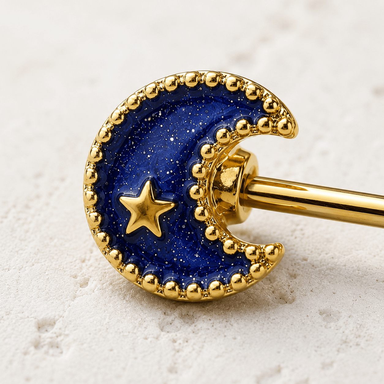 Gold Plated Blue Galaxy Stardust Nipple Bar - Skin Metals