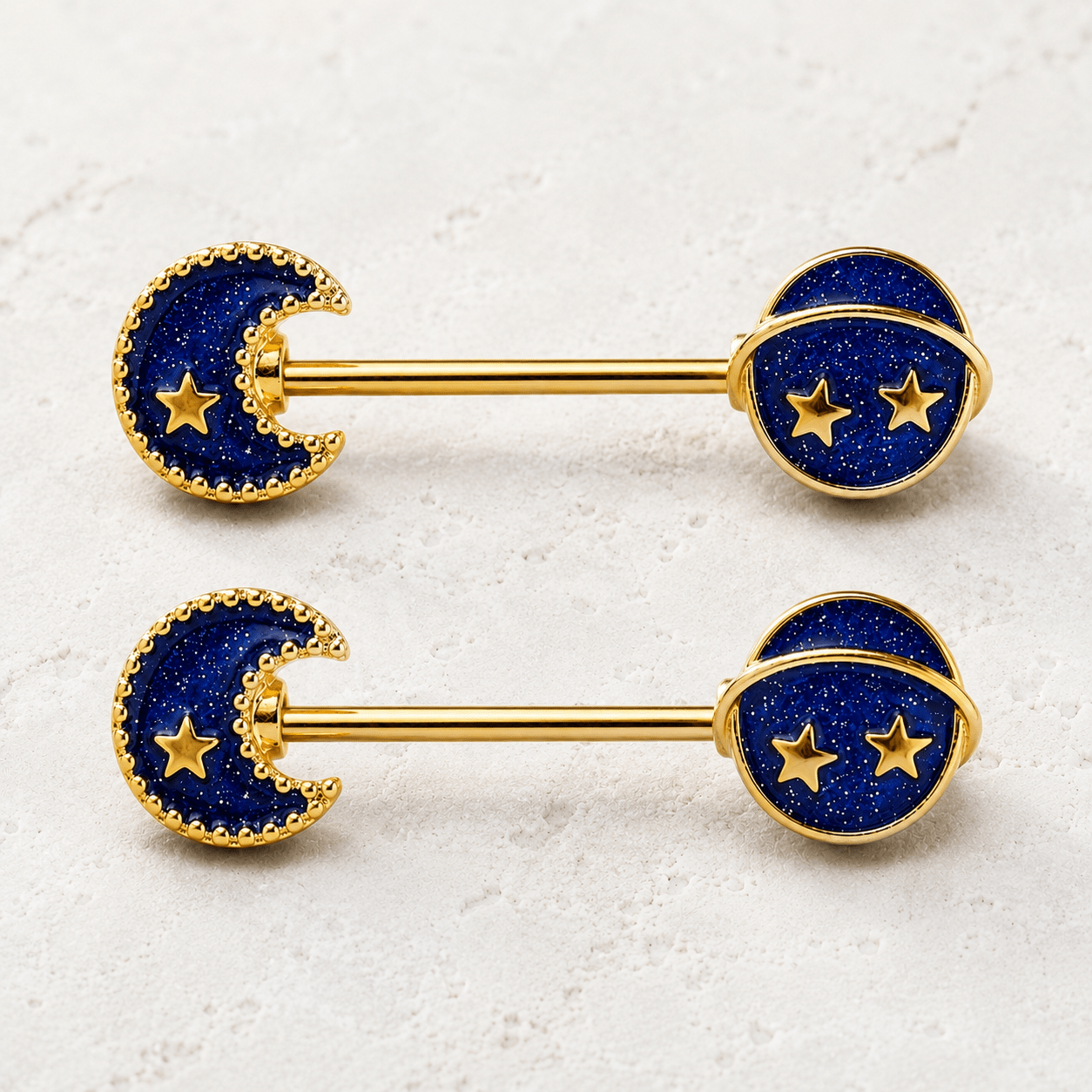 Gold Plated Blue Galaxy Stardust Nipple Bar - Skin Metals