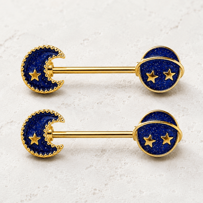 Gold Plated Blue Galaxy Stardust Nipple Bar - Skin Metals
