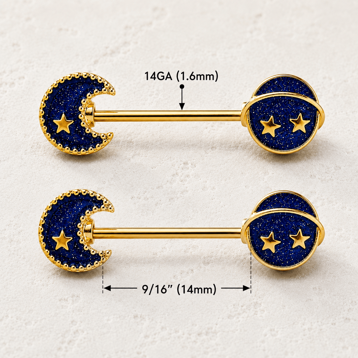 Gold Plated Blue Galaxy Stardust Nipple Bar - Skin Metals