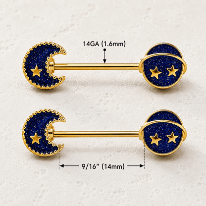 Gold Plated Blue Galaxy Stardust Nipple Bar - Skin Metals