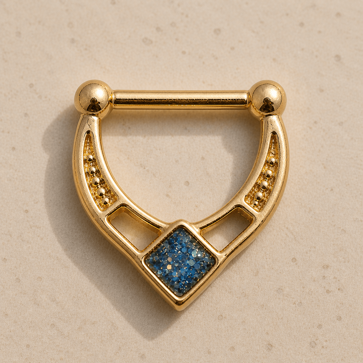 Gold Blue Rhombus Septum Clicker Ring 16G Hinged Nose Ring Epoxy Geometric Jewelry - Skin Metals