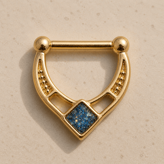 Gold Blue Rhombus Septum Clicker Ring 16G Hinged Nose Ring Epoxy Geometric Jewelry
