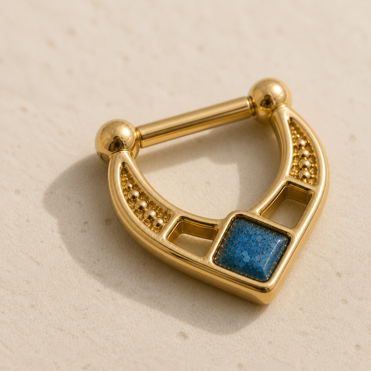 Gold Blue Rhombus Septum Clicker Ring 16G Hinged Nose Ring Epoxy Geometric Jewelry - Skin Metals