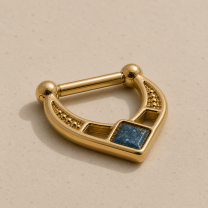 Gold Blue Rhombus Septum Clicker Ring 16G Hinged Nose Ring Epoxy Geometric Jewelry - Skin Metals