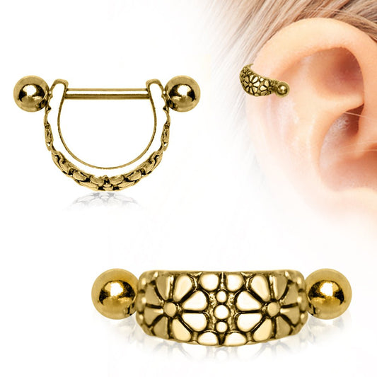 Gold Daisy Ear Cuff Cartilage Earring 16G Mirror