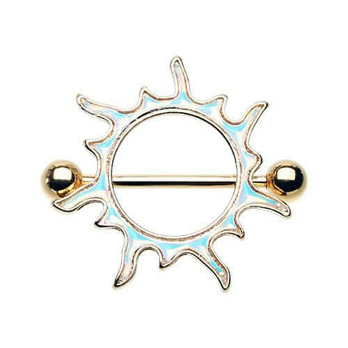 Gold Illuminating Sun Nipple Shield Ring Nipple Ring Impulse Piercings