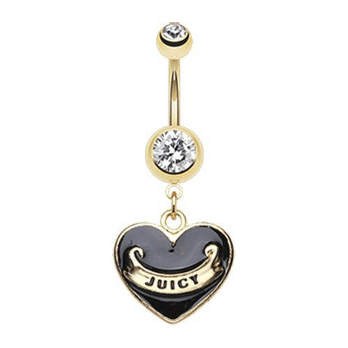 Gold Juicy Banner Heart Belly Button Ring Navel Ring Impulse Piercings Black