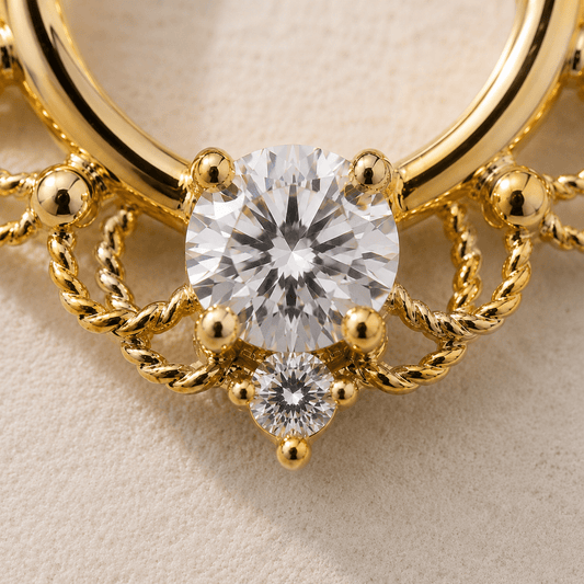 Gold Filigree Septum Clicker CZ detail closeup