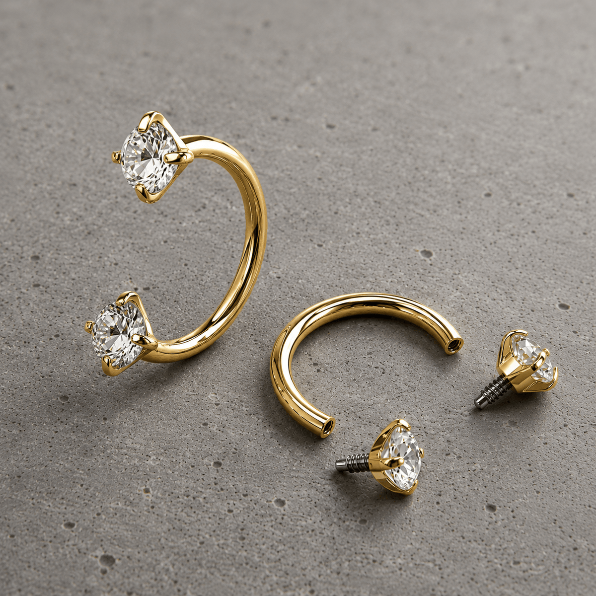 Gold Plated 316L Stainless Steel Internally Threaded Double Gem Nose Hoop - Skin Metals