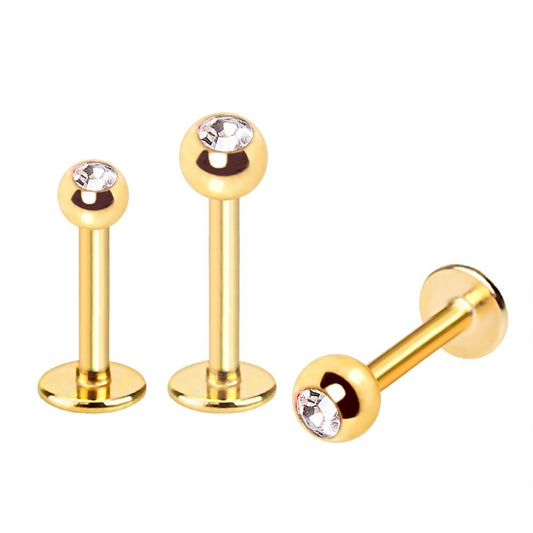Gold Plated 316L Stainless Steel Labret with CZ Gemmed Ball - Skin Metals