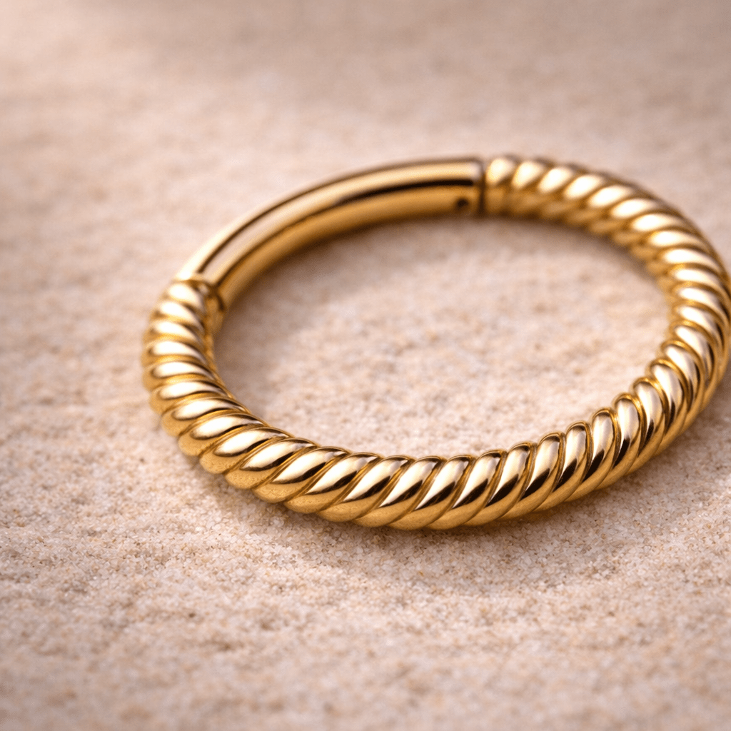 Gold Plated 316L Stainless Steel Rope Design Clicker Ring Captive Bead Skin Metals