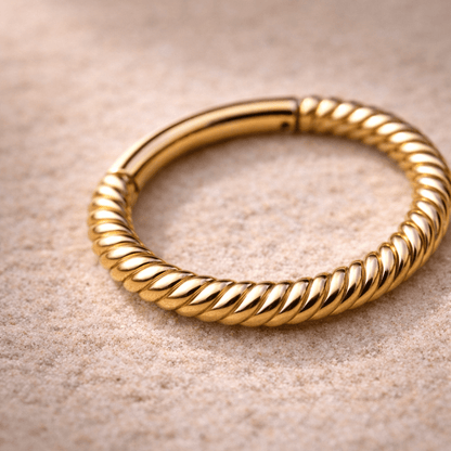 Gold Plated 316L Stainless Steel Rope Design Clicker Ring Captive Bead Skin Metals