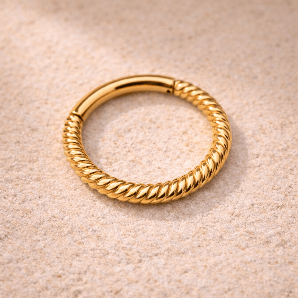 Gold Plated 316L Stainless Steel Rope Design Clicker Ring Captive Bead Skin Metals