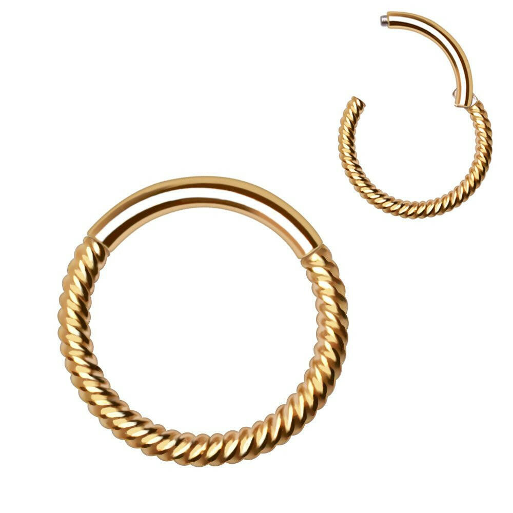 Gold Plated 316L Stainless Steel Rope Design Clicker Ring Captive Bead Impulse Piercings