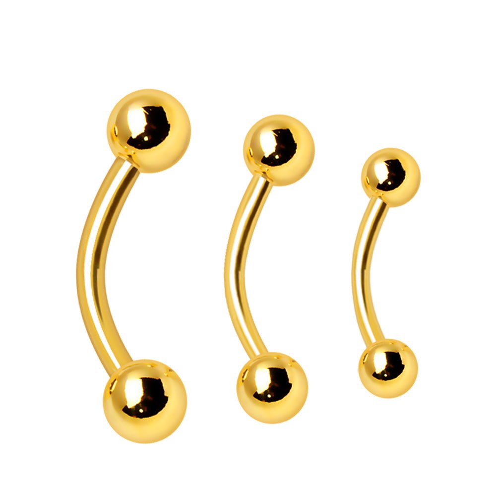 Gold Plated Curved Barbell Eyebrow Ring front view