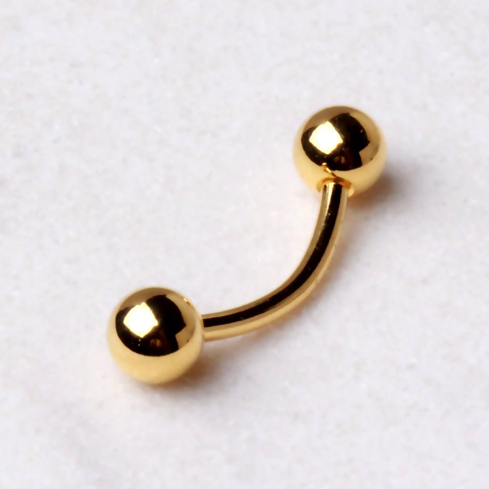 Gold Plated Curved Barbell Eyebrow Ring detail closeup