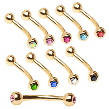 Gold Plated 316L Surgical Steel Eyebrow Ring with Gemmed Balls