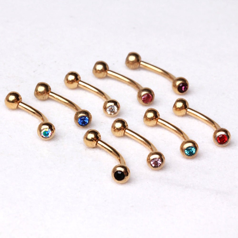 Gold Plated 316L Surgical Steel Eyebrow Ring with Gemmed Balls