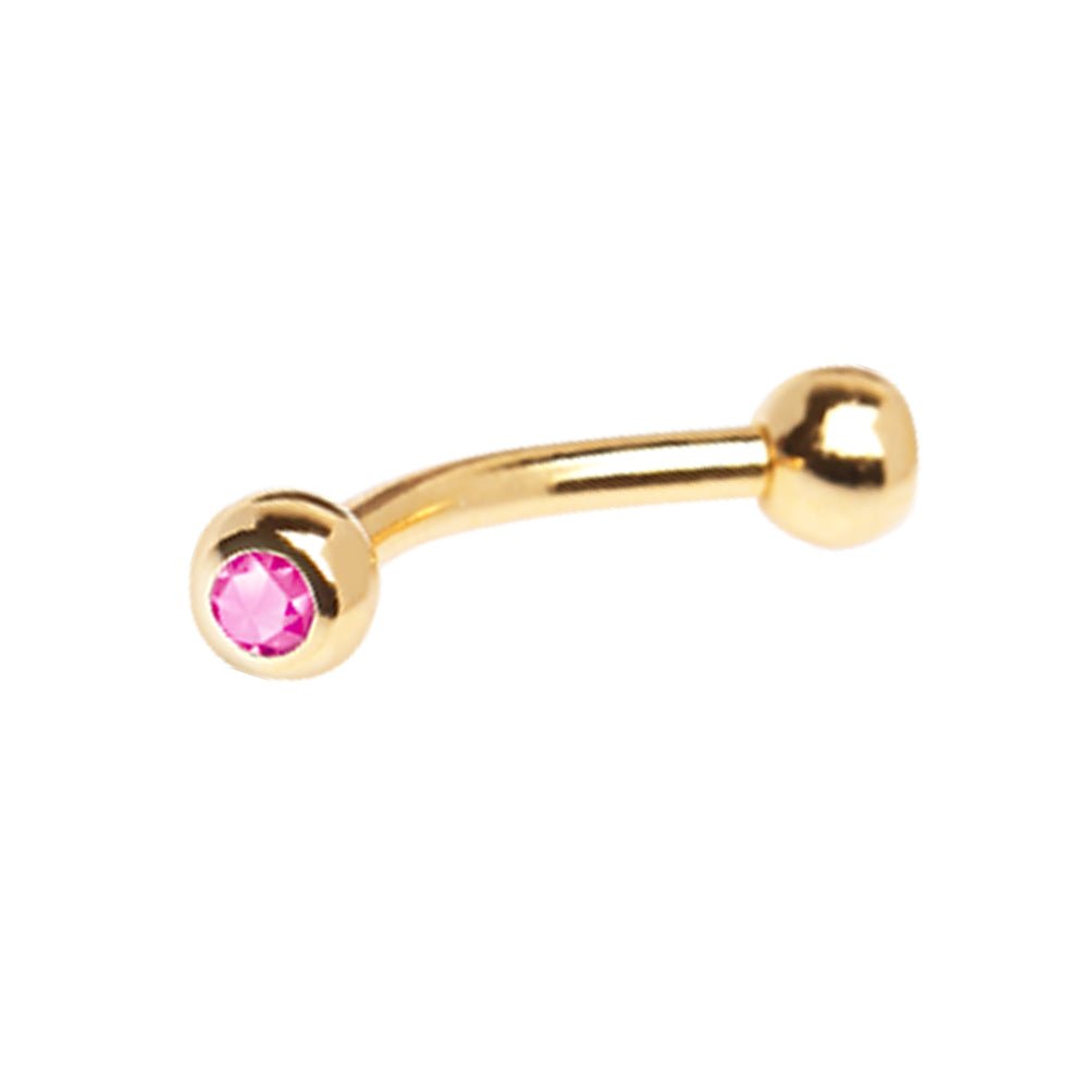 Gold Plated 316L Surgical Steel Eyebrow Ring with Gemmed Balls