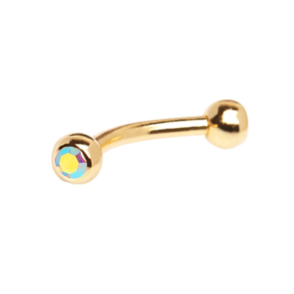 Gold Plated 316L Surgical Steel Eyebrow Ring with Gemmed Balls
