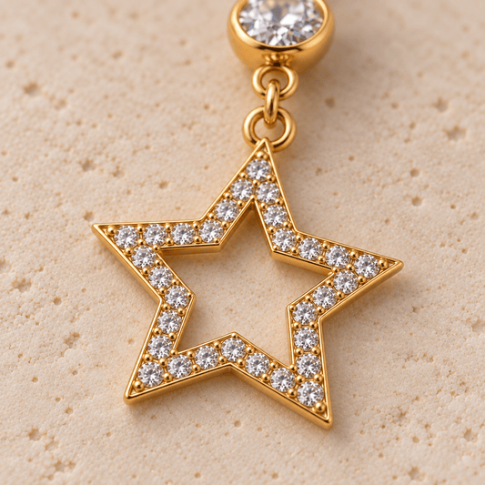 Gold-Plated 316L Surgical Steel Gemmed Star Navel Ring - Skin Metals