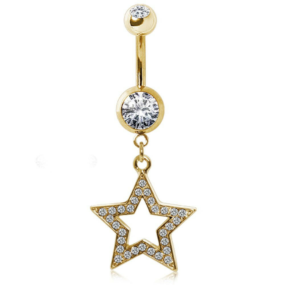 Gold-Plated 316L Surgical Steel Gemmed Star Navel Ring Navel Ring Impulse Piercings