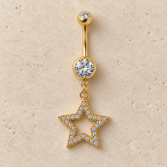 Gold-Plated 316L Surgical Steel Gemmed Star Navel Ring - Skin Metals