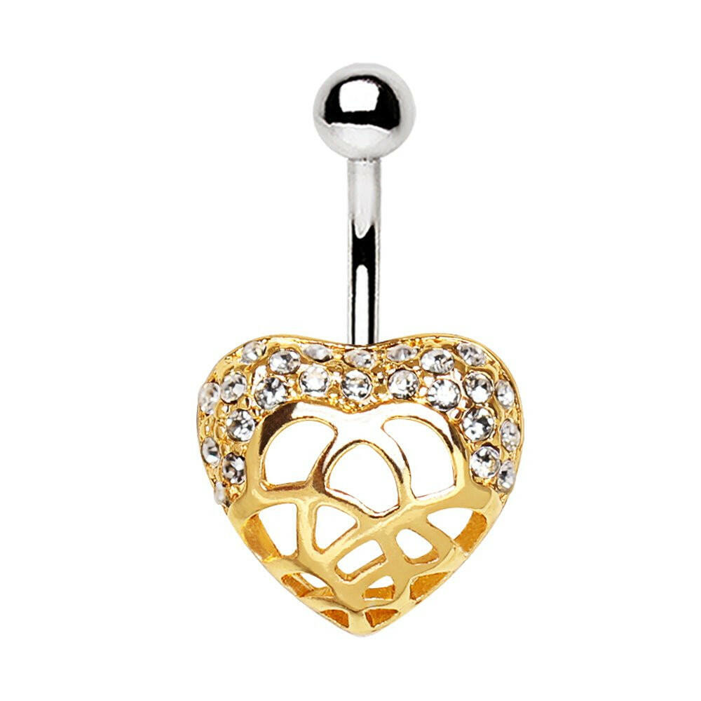 Gold Plated 3D Lovely Heart Navel Ring Navel Ring Impulse Piercings