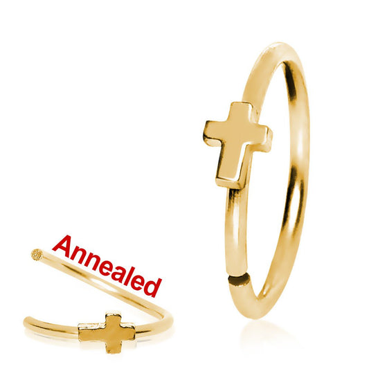 Gold Plated Annealed Cross Nose Hoop - Skin Metals