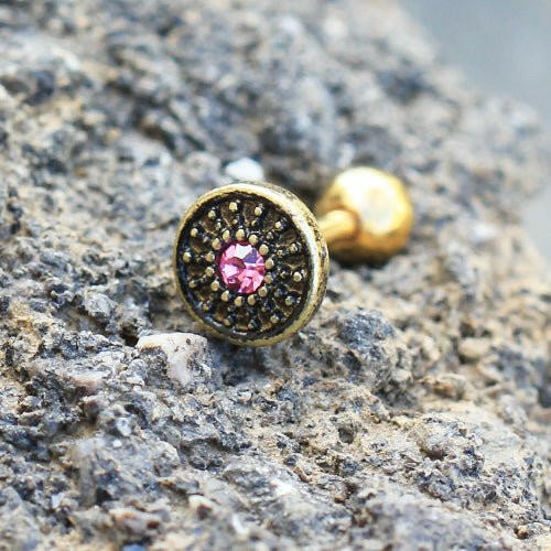 Gold Plated Antique Tribal Shield Cartilage Earring