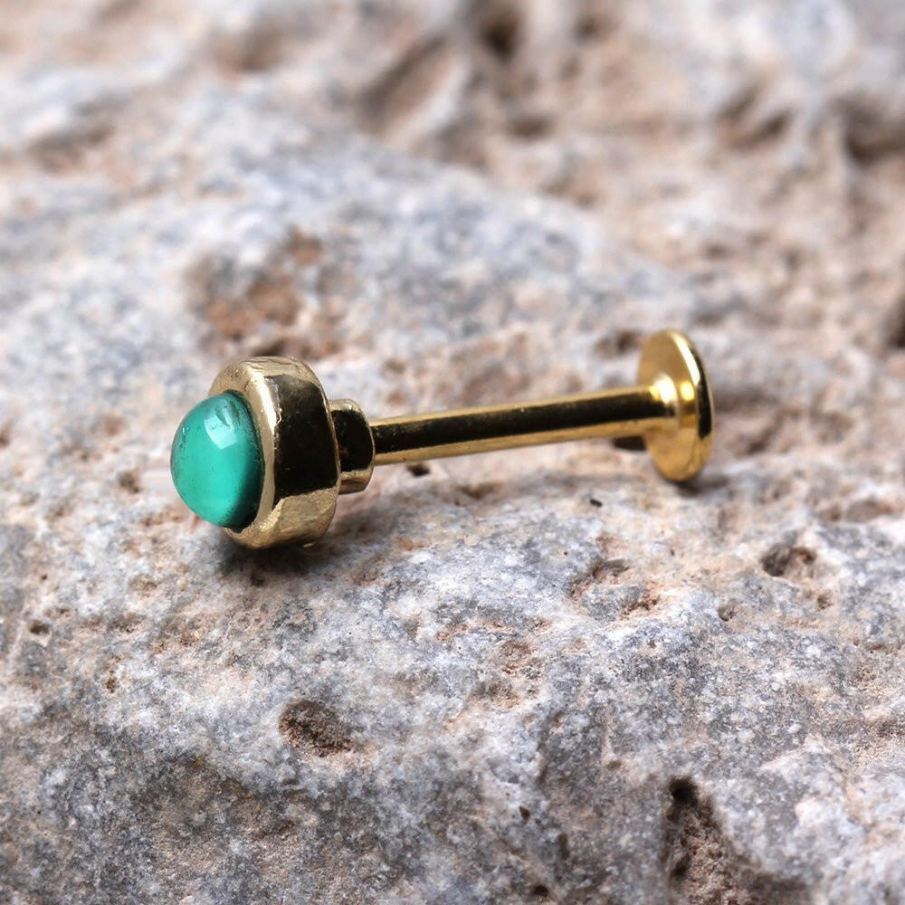 Gold Plated Aqua Synthetic Opal Labret Labret Impulse Piercings