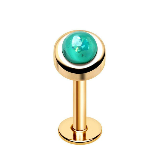 Gold Plated Aqua Synthetic Opal Labret Labret Impulse Piercings