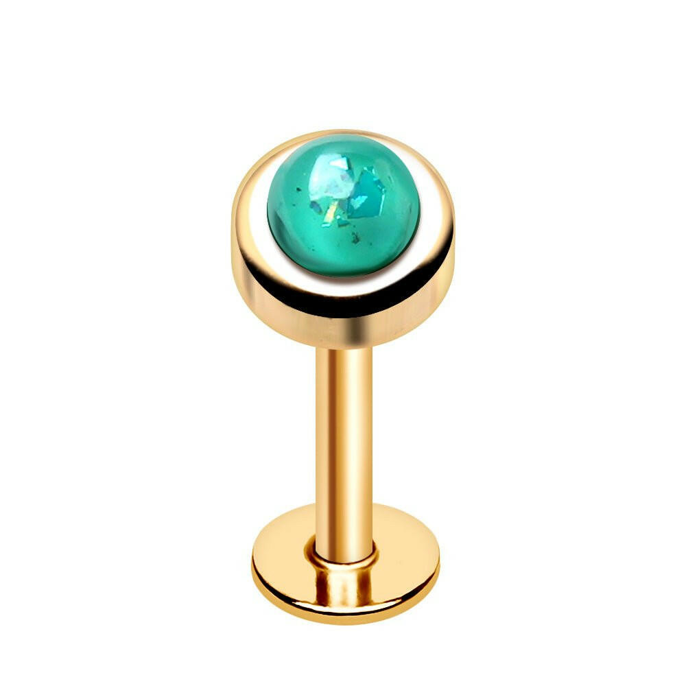 Gold Plated Aqua Synthetic Opal Labret Labret Impulse Piercings