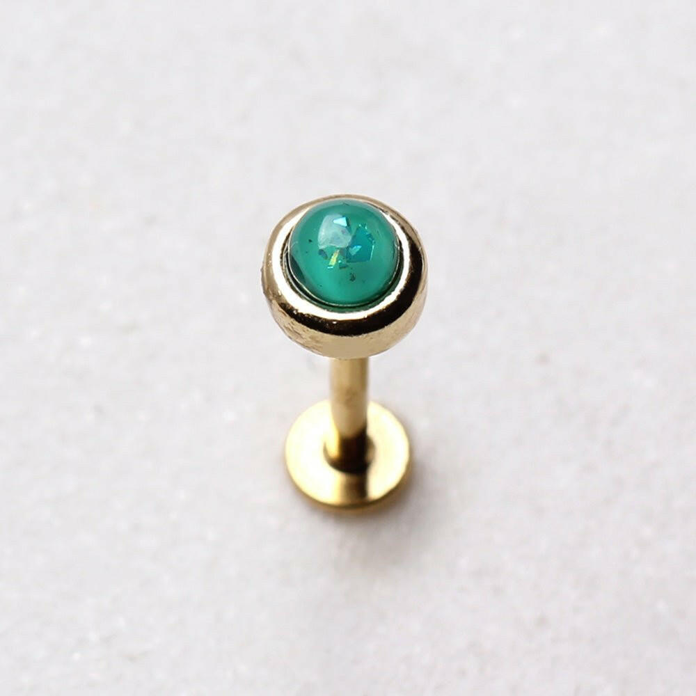 Gold Plated Aqua Synthetic Opal Labret Labret Impulse Piercings