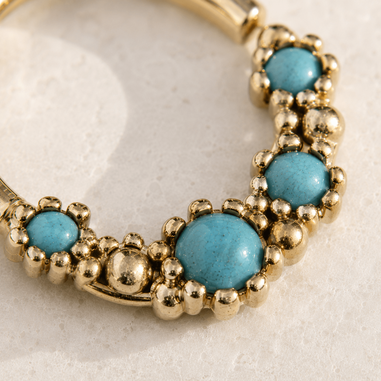 Gold Plated Aqua Synthetic Opal Seamless Ring - Skin Metals
