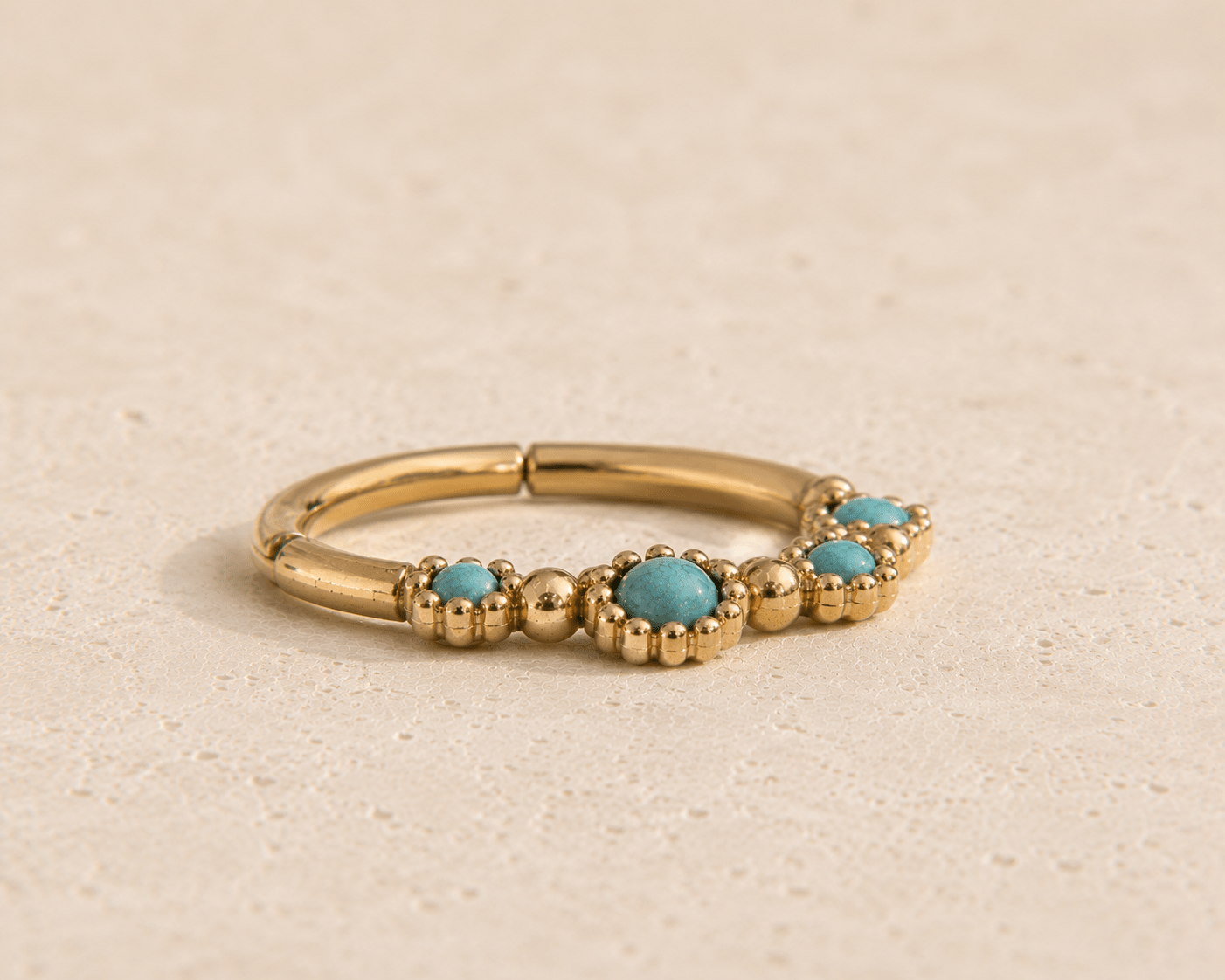 Gold Plated Aqua Synthetic Opal Seamless Ring - Skin Metals