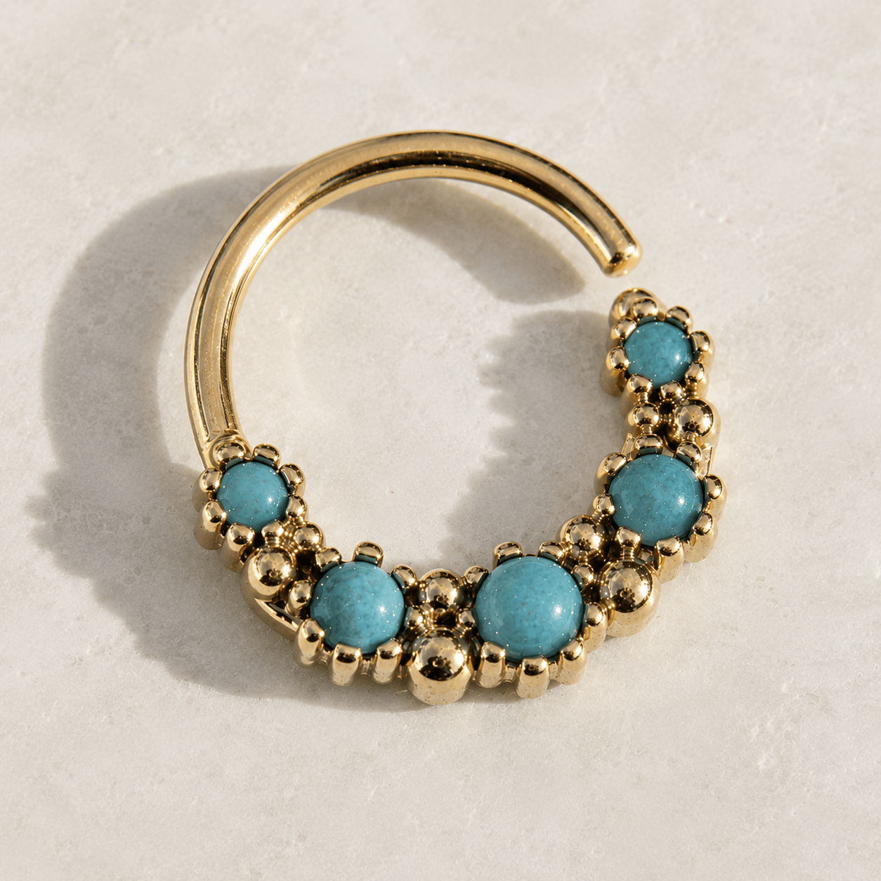 Gold Plated Aqua Synthetic Opal Seamless Ring - Skin Metals