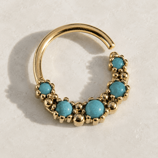 Gold Plated Aqua Synthetic Opal Seamless Ring - Skin Metals