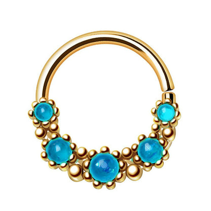 Gold Plated Aqua Synthetic Opal Seamless Ring Seamless Ring 