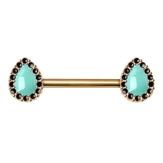 Gold Plated Aqua Teardrop Nipple Bar 14G Enamel Pair
