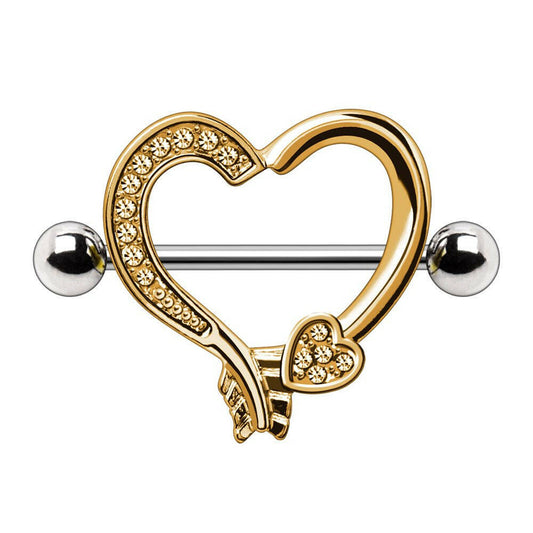 Gold Plated Arrow Heart Nipple Shield Nipple Ring Impulse Piercings