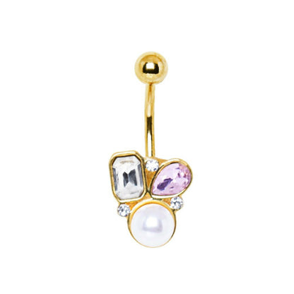 Gold Plated Art of Brilliance Gem and Pearl Drop Navel Ring Navel Ring Impulse Piercings