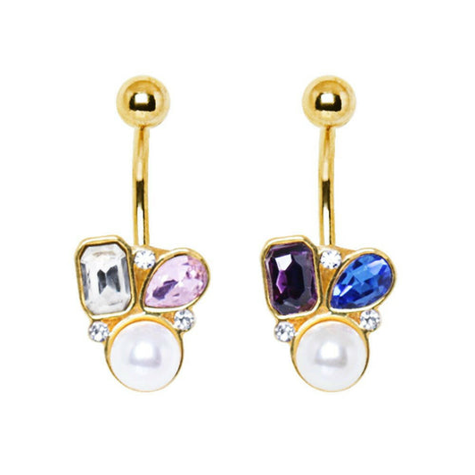 Gold Plated Art of Brilliance Gem and Pearl Drop Navel Ring Navel Ring Impulse Piercings