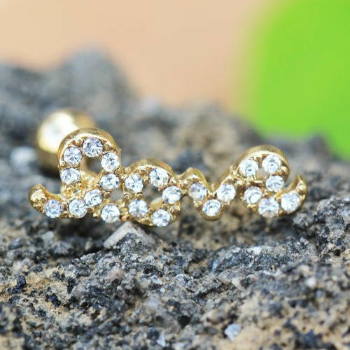 Gold Plated Art of Brilliance Love Script Cartilage Earring Cartilage Earring Impulse Piercings