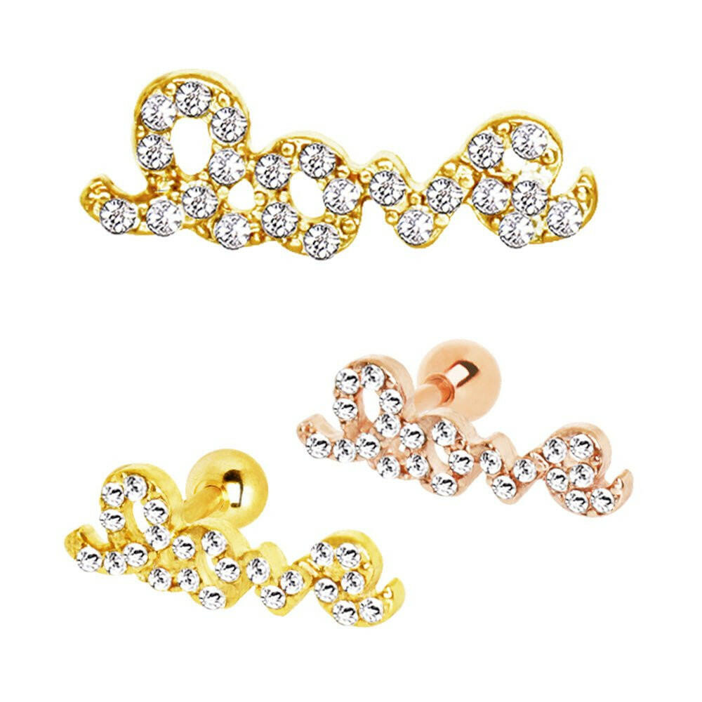 Gold Plated Art of Brilliance Love Script Cartilage Earring Cartilage Earring Impulse Piercings