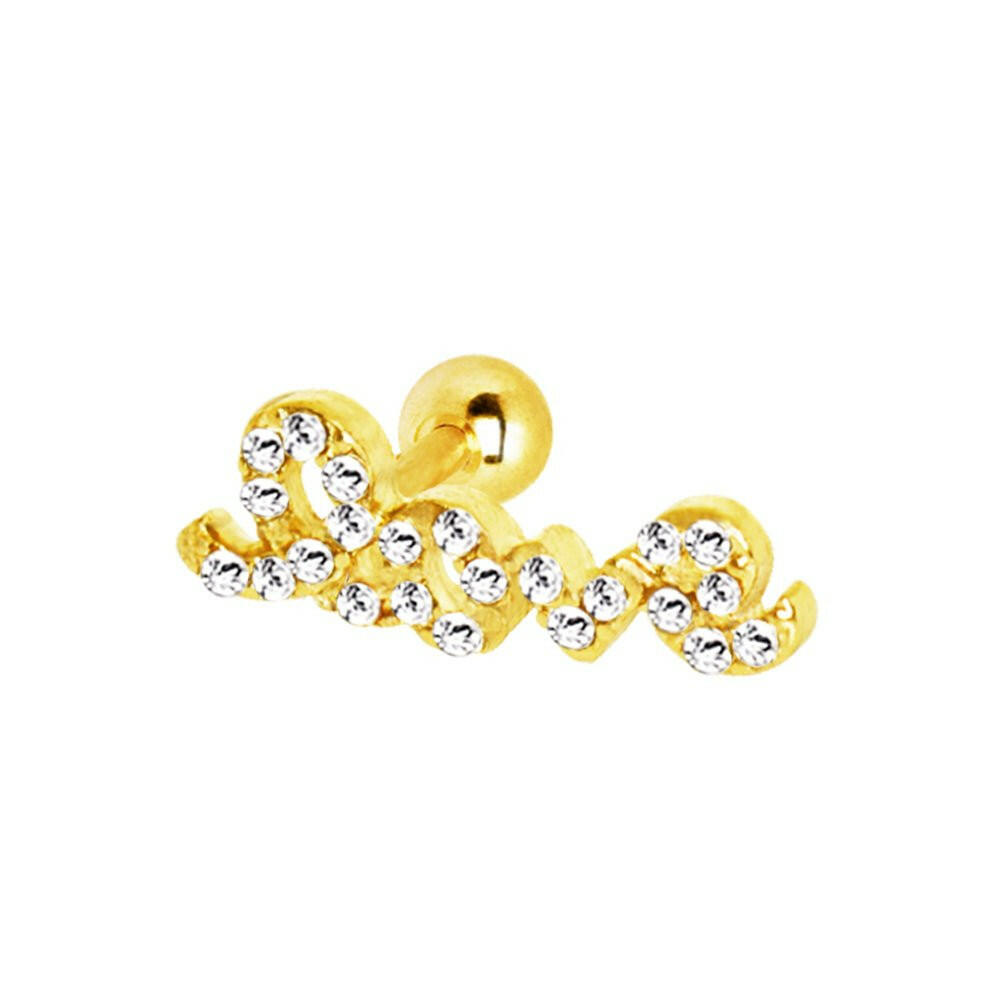 Gold Plated Art of Brilliance Love Script Cartilage Earring Cartilage Earring Impulse Piercings Gold