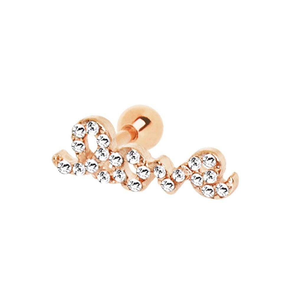 Gold Plated Art of Brilliance Love Script Cartilage Earring Cartilage Earring Impulse Piercings Rose Gold