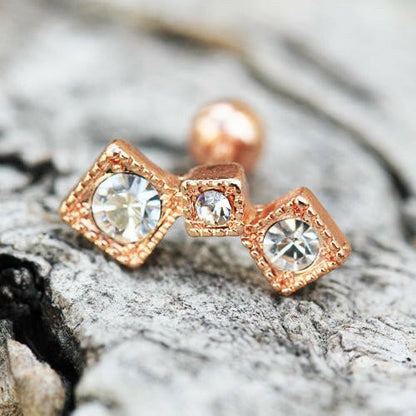 Gold Plated Art of Brilliance Triple Square Drop Cartilage Earring